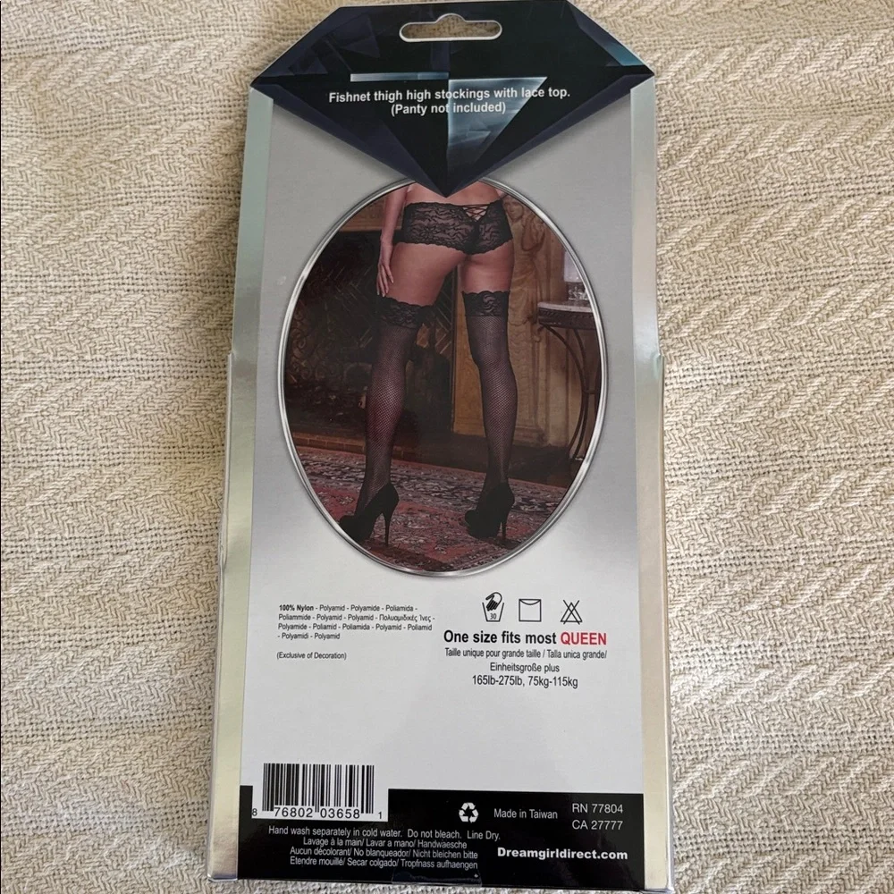 NWT Dreamgirl Black Fishnet Thigh Highs Queen One size fits most lingerie